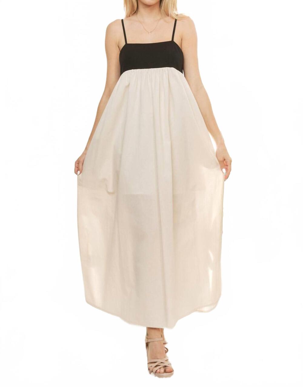 NEW SWEET GENERIS color block tank shirring maxi dress in black/cream